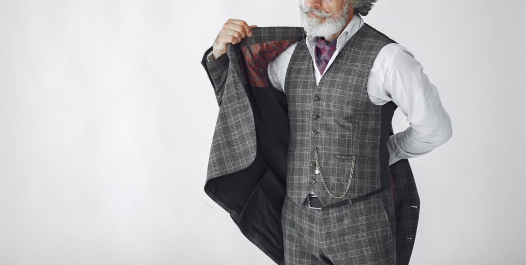 Hombre con traje príncipe de gales gris